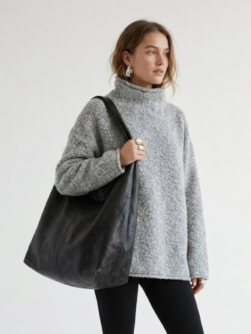 J. Jill Oversized Mohair Wool Funnel Neck Sweater Gray Nubby Cozy L